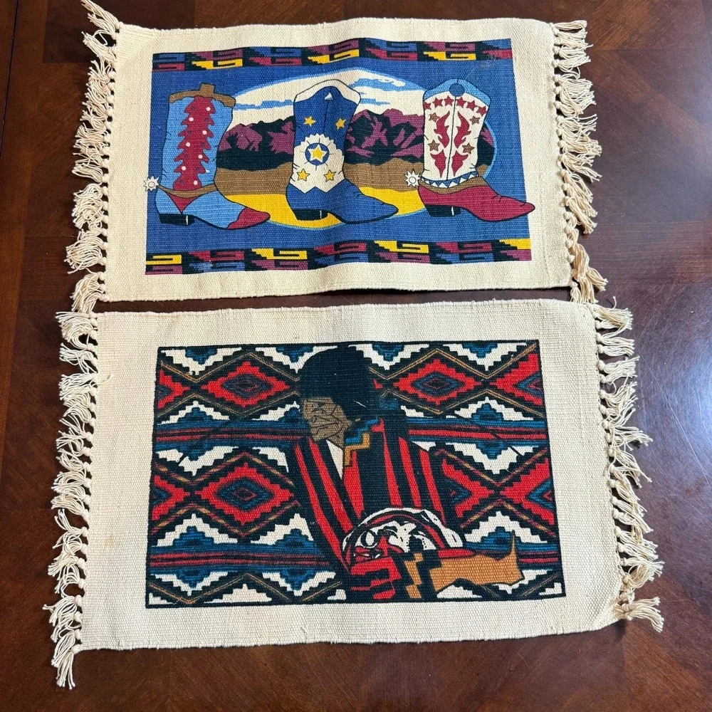 Southwestern‎ Placemats Lot El Paso Saddleblanket Cowboy Boots & Native